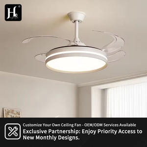 42 Inch <b>Smart</b> Invisible Blade Modern Retractable <b>Ceiling</b> <b>Fans</b> With Led Lights and Remote - Product Image 4