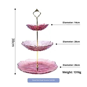 Tấm xiên cổ điển không độc hại ba lớp thủy tinh viền vàng lắp ráp món tráng miệng gia đình trái cây bánh cưới Khay Đứng - Product Image 6