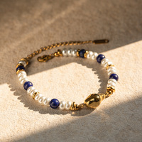 Nouvelle perle incrustée d'acier inoxydable de la mode 18k avec des accessoires de bracelet de goutte de lapis Lazuli en gros
