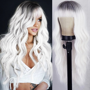 OEM/ODM Cabello Largo y Rizado de Alta Densidad, Resistente a Altas Temperaturas, Cobertura Completa, Degradado Blanco Puro, Degradado Marrón Oscuro - Product Image 1