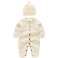 Mamelucos de algodón 100% para bebé, Mono para niño y niña recién nacido, sombrero de manga larga, monos de punto para Otoño/Invierno, cálidos para niños