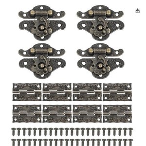 Juego de Cierres y Bisagras Jingmao, Aleación de Zinc Bronce, Herrajes Tradicionales para Cajones, 4 Cierres, 8 Bisagras con Tornillos - Product Image 1