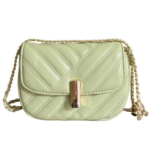 Women's Quilted Chain Shoulder Bag Light Green Off White Black 7 Inch Lock Closure Horizontal <b>Square</b> Crossbody Bag - Product Image 5