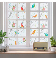 GANI Frühlingsblumen Vogel Elektrostatischer Wandaufkleber Glasfenster Dekoration Abziehbilder Dekor Tapete Abnehmbare Tür- und Fensterfolie