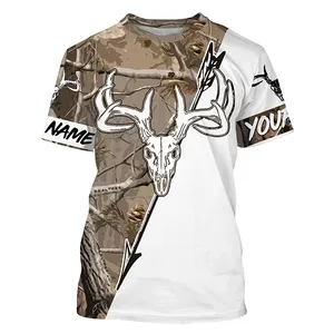 Round Neck Quick-drying Bow Hunting Archery Deer Skull T Shirt Custom 3D All Over Printed Short-sleeved T-shirts for men women