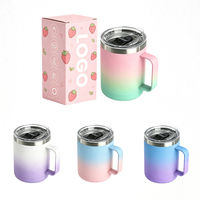 Mug à café isotherme en acier inoxydable à double paroi avec poignée, couleurs dégradées personnalisées, couvercles interchangeables, tasse réutilisable pour la vente en gros