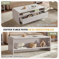Ensemble de table de salon et de salle à manger moderne en bois naturel avec finition grain de bois, 3 pièces, bords incurvés, comprenant une table basse et 2 tables d'appoint