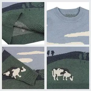 Pabrik kustom Sweater rajutan modis wanita desain Jacquard Pullover rajut kasual musim dingin katun/akrilik pria Sweater rajutan
