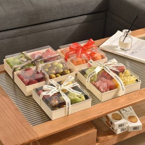 <strong>Disposable</strong> Fruit Cutting Fruit Scoop Packaging Box, Wooden Salad Takeaway Fruit <strong>Platter</strong> with Lid Packaging Box - Product Image 2