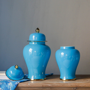 Tarro de cerámica esmaltado azul, recipiente de almacenamiento de porcelana, decorativo, jengibre, popular, proveedor de China - Product Image 3