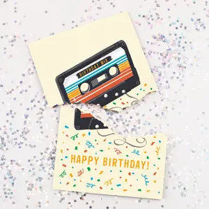 Glitter asla biten tebrik kartı ile toptan sonsuz şarkı kartı şaka doğum günü kartı