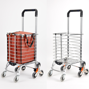 JieLai, carrito de compras de 8 ruedas, coche plano de mano, remolque familiar, cesta plegable, varilla de tracción, artículos de tracción para coche, para comprar comida, coche portátil - Product Image 3