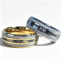 Bague classique en tungstène plaqué or 18 carats PVD avec incrustation de feuille d'or opale et météorite de 8 mm, pour hommes, femmes et unisexe, alliance de mariage