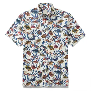 Vente directe d'usine des dernières chemises hawaïennes avec poches en coton imprimé personnalisé pour hommes