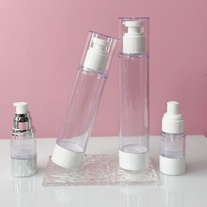 Flacon pompe airless rond en plastique transparent blanc/noir avec bouchon, 15ml, 30ml, 50ml, 100ml, en AS/PP, pour crème, impression OEM - Product Image 2