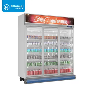 Equipo de refrigeración de supermercado, refrigerador comercial de bebidas refrigerado por aire, 3 puertas de vidrio, buena calidad