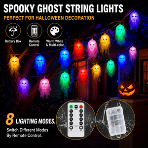 Luces de Cadena con Forma de Esqueleto Fantasma, Luces LED de Hadas con Control Remoto a Pilas para Halloween, Casa Embrujada, Jardín, Fiesta, Decoración Navideña - Product Image 1