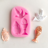 Qualité supérieure Sainte Communion Croix Trophée Moules En Silicone Paix-Colombe Fondant Gâteau Au Chocolat Décoration Fournitures Modèle En Silicone