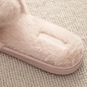 Custom logo Women Winter House Furry Slippers Home warm Shoes Ladies Cross Soft Plush Furry Indoor Slippers