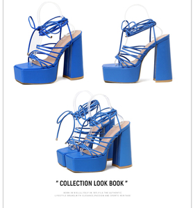 Sandalias de Tacón Súper Alto con Plataforma y Punta Cuadrada, Estilo Romano, para Pasarela, Color Negro, Azul y Albaricoque, Novedad 2023 - Product Image 6