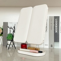 Miroir de Maquillage LED Intelligent avec Éclairage, pour Chambre à Coucher, Coque Lumineuse à Trois Volets, Miroir de Beauté de Table Dépoli