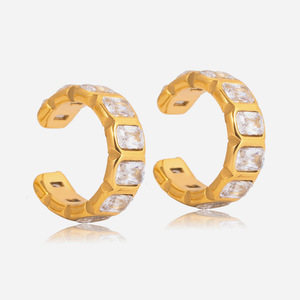 <b>Clip</b>-<b>On</b> <b>Earrings</b> Geometric Square Zircon Channel Setting For Women Party Jewelry - Product Image 1