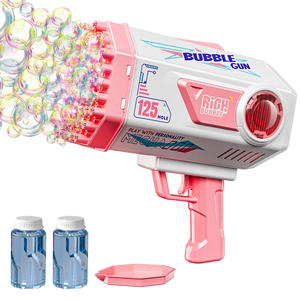 お子様向けギフト 電動 ビッグパーティー バブルマシーン 屋外用 125穴 プラスチック製 自動バブルシューターガン ライト付き 男の子向けおもちゃ - Product Image 1