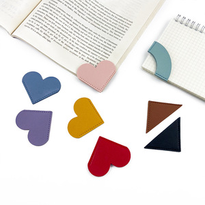 Custom Logo PU Leather Page Corner Bookmarks Heart Triangle Book Marker Promotional Gift for Readers Students Teachers