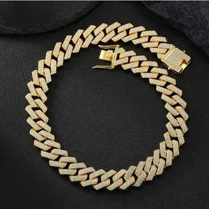 Hot Selling High Quality Cuban Necklace Light Luxury Fashion Alloy Three-Row Drill Cuban Chain Necklace