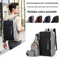 Sac à dos universitaire minimaliste noir mat imperméable en tissu Oxford avec fermeture éclair antivol pour homme, idéal pour les trajets quotidiens, ensemble de trois pièces