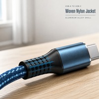 Kabel Pengisian Daya USB A ke Tipe C, Jalinan Nilon Biru, 3A Pengisian Cepat, Casing Aluminium, Kabel Data untuk Smartphone, Logo Dapat Disesuaikan