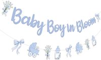 Dekorasi Baby Boy in Bloom, Spanduk Baby Boy in Bloom, Pita Biru, Bunga, Perlengkapan Pesta Baby Shower