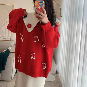 <span class=keywords><strong>Pull</strong></span> en tricot pour femme de Noël, col <span class=keywords><strong>marin</strong></span> mignon, coupe personnalisée, de haute qualité et luxueux - Product Image 2