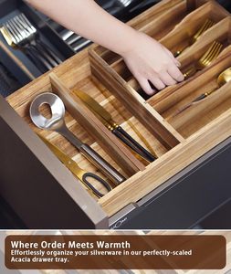 Organizador de Cajones de Cocina de Madera de Acacia con Esquinas Redondeadas, de Lujo Moderno, Extra Profundo, Divisor de Cubiertos y Utensilios de Madera - Product Image 2