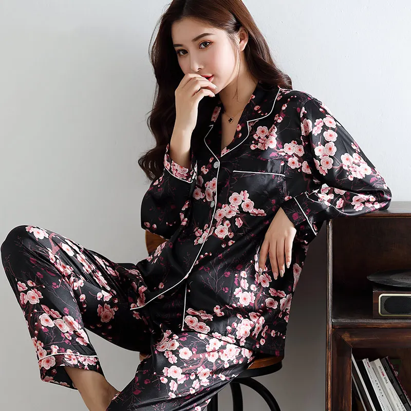 Satin Silk Pajamas for Women's Set pyjamas Button Pigiama Donna pjs Winter Mujer Pijama Sleepwear Nightwear Pizama Damska 2Pcs