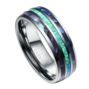 Hot selling tungsten abalone shell inlay men galaxy opal tungsten ring