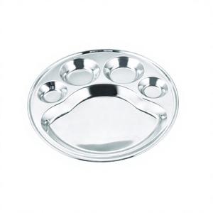 Stainless Steel <b>Grid</b> Divided School Restaurant Canteen Dish Dinner Plate Lunch Tray 5 Compartment Round Tray Lunch Dinner Plate - Product Image 1