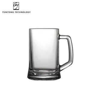 Wholesale 500ml 17oz High-Quality Large Capacity Classic Transparent Glass Cup Custom Logo Drink Wine Beer Mug With Handle