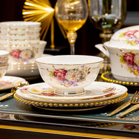 Service de table haut de gamme en porcelaine fine, style chinois, design élégant et résistant à la décoloration, vaisselle en céramique