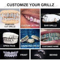 Hip Hop Personnalisé 10k 14k 18k Or 925 Argent Grillz Glacé Moissanite Diamant Grillz Dents Argent Top Six Eignt Down Six Huit