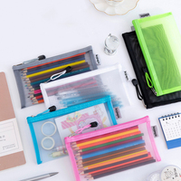 Logo personnalisé pour la boutique de fournitures de bureau : Étui à stylos transparent A6 avec fermeture éclair en nylon et sac de rangement en tissu maillé