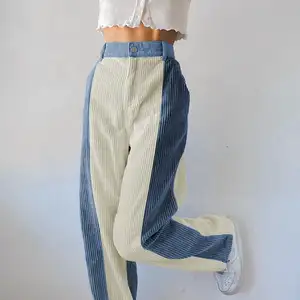 Fornecedor de streetwear Calças de veludo cotelê para mulheres com perna reta colorida
