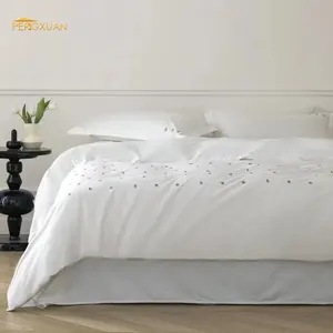 Luxury Embroidery hotel collection bedding set white cotton dubai queen king hotel bed sheet set flat fitted sheet bed linen