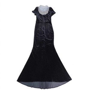 Abito da sera da donna Sexy argento con paillettes nero lungo abito da sera in velluto per bendaggio perle con perline XS <span class=keywords><strong>abbigliamento</strong></span> per festa di compleanno - Product Image 2
