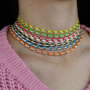 Nuevo Conjunto de Joyería Colorida, Cadena de Eslabones con Cuentas de Esmalte Neón Arcoíris, Pulsera y Collar de Moda para Mujer - Product Image 6
