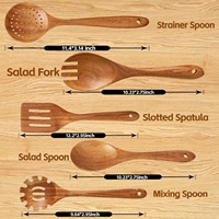 Ensemble d'ustensiles de cuisine en bois 5 pièces Cuillères à salade Cuillère passoire Fourchette à salade Cuillère à mélanger Spatule ajourée Ustensiles de cuisine pour la maison