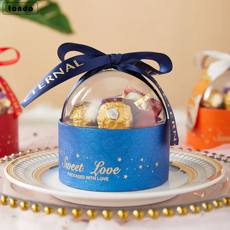 Tondo di Alta Qualità Coperchio Trasparente Personalizzato di Natale Della Caramella di Regalo Scatola di imballaggio Scatola di Cioccolato Di Natale Per Il Regalo