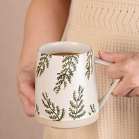 Mug en céramique à motif floral embossé de style vintage, écologique, compatible micro-ondes, avec poignée, pour usage domestique