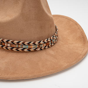 Suede Velvet Roll Edge <span class=keywords><strong>Jazz</strong></span> Hat Western Cowboy Hat Hombres Mujeres Étnico Fedora Hat con banda Vintage al aire libre - Product Image 6