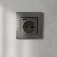 Interrupteur mural industriel gris de luxe 1/2 voie, panneau en aluminium brossé, prise de courant européenne, double port USB Type-C, IP21